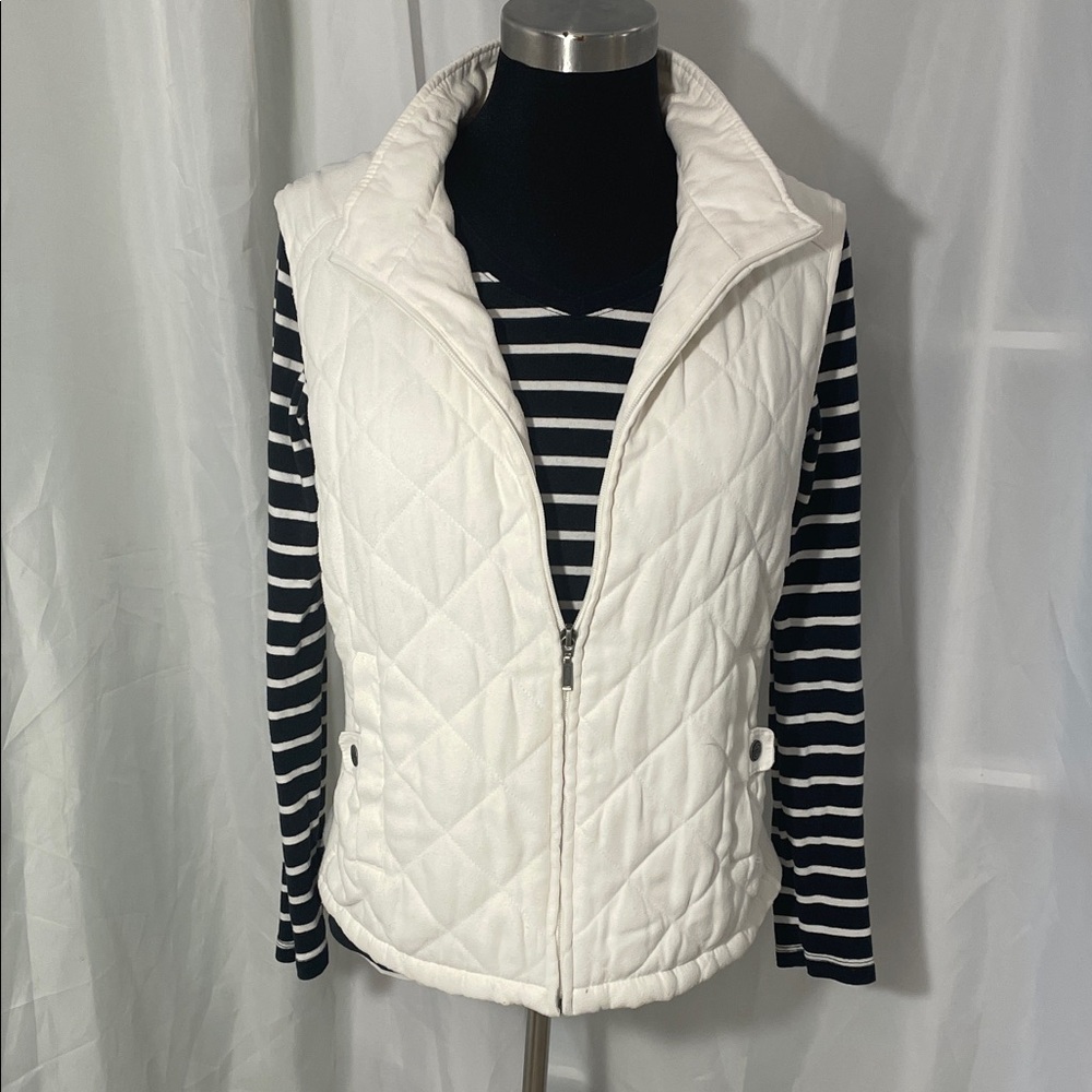 Croft & Barrow Women's Ivory Quilted Vest with knit side panels, fully lined. L